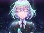  androgynous black_neckwear collared_shirt crying crying_with_eyes_open crystal diamond_(houseki_no_kuni) elbow_gloves gem_uniform_(houseki_no_kuni) gloves holding houseki_no_kuni looking_at_viewer multicolored multicolored_eyes multicolored_hair necktie ozzingo shiny shiny_hair shirt short_hair short_sleeves solo sparkle tears uniform white_gloves 