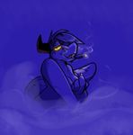 anthro ardent_(lizardsmooches) claws dragon female horn nude pixylbyte slightly_chubby smoking solo yellow_sclera 