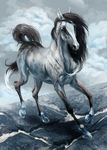  2016 alaiaorax ambiguous_gender black_hair day digital_media_(artwork) equine feral green_eyes hair hooves horse mammal outside sky solo 