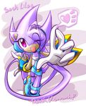  2006 anthro clothed clothing english_text female freedom_planet gloves hedgehog mammal one_eye_closed purple_eyes sash_lilac solo text video_games ziyoling 