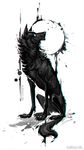  2016 alaiaorax black_fur black_nose canine digital_media_(artwork) dog fur mammal simple_background sitting white_background white_eyes 