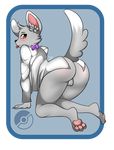  anthro balls blush bow_tie butt clothed clothing digital_media_(artwork) fur latte_(purplebird) looking_at_viewer looking_back male mammal minccino nintendo pok&eacute;mon pok&eacute;mon_(species) shirt simple_background solo tongue video_games zzvinniezz 