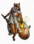  alfred_(umpherio) anthro barefoot canine clothing fox hair loincloth long_hair looking_at_viewer magic male mammal mantle musical_instrument paws red_fox simple_background solo umpherio white_background yellow_eyes 