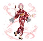  blush kimono lisbeth_(sao-alo) official_art pink_hair red_eyes short_hair smile sword_art_online wink 