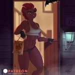  2017 abs anthro anthrofied bag blue_eyes broken_horn building clothed clothing door equine female fingerless_gloves fizzlepop_berrytwist_(mlp) gloves hair halloween holidays horn house kevinsano looking_at_viewer mammal my_little_pony my_little_pony_the_movie night panties patreon pink_hair scar shirt skimpy smile solo tank_top tempest_shadow_(mlp) underwear unicorn 