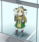  ? automatic_door black_hat blonde_hair commentary confused door dress glass glass_door green_skirt hat kousei_(public_planet) long_hair long_sleeves matara_okina open_mouth skirt solo tabard technical_difficulties touhou translated wide_sleeves yellow_eyes 