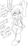  anthro black_and_white breasts bunnie_rabbot cybernetics cyborg dialogue english_text female hair hand_on_hip humor lagomorph machine mammal monochrome open_mouth pawsman rabbit solo sonic_(series) text whiskers 