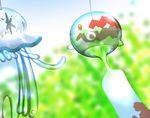  blurry blurry_background chimecho cosmo_(465lilia) day depth_of_field gen_3_pokemon gen_7_pokemon nihilego no_humans objectification outdoors pokemon pokemon_(creature) sky themed_object transparent wind_chime wind_chime_focus 