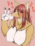  &lt;3 2017 5_fingers anthro big_breasts blush breasts breath brown_fur bust_portrait canine dog female fur hair half-closed_eyes hi_res holding_breast japanese_text kemono looking_at_viewer mammal multicolored_fur neck_tuft nipple_bulge nude open_mouth panting portrait purple_eyes red_hair solo sweat text toco_(artist) tongue tongue_out tuft two_tone_fur v_sign white_fur 