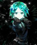  315_(user_gjx9359) androgynous belt black_background black_neckwear collared_shirt gem_uniform_(houseki_no_kuni) green_eyes green_hair highres houseki_no_kuni looking_at_viewer necktie phosphophyllite shiny shiny_hair shirt short_hair solo sparkle standing uniform white_belt 