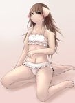  2017 anthro blush brown_eyes brown_fur brown_hair brown_nose camel_toe canine clothed clothing dog female fur hair kneeling looking_at_viewer mammal mikazuki162 simple_background smile solo underwear 
