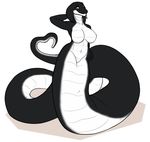  2017 anthro big_breasts breasts featureless_breasts female naga navel redcreator reptile scalie simple_background smile snake solo white_background yellow_eyes 