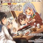  :d ^_^ amatsukaze_(kantai_collection) black_hair blue_eyes blue_sailor_collar brown_eyes brown_hair brown_sweater chopsticks closed_eyes colored_pencil_(medium) commentary_request cup dated drinking_glass eyebrows_visible_through_hair food green_sailor_collar grey_eyes hatsukaze_(kantai_collection) holding holding_chopsticks holding_cup kantai_collection kirisawa_juuzou long_hair long_sleeves multiple_girls neckerchief numbered open_mouth sailor_collar short_hair silver_hair smile sweater tokitsukaze_(kantai_collection) tongue tongue_out traditional_media translation_request twitter_username two_side_up yellow_neckwear yukikaze_(kantai_collection) 