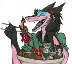  ashtalon blablasaur bound chopsticks claire_chamberlain dragon etrizen feline leopard male mammal sergal shadeclaw vore 