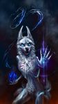  2016 5_fingers alaiaorax anthro black_nose blue_eyes canine detailed_background digital_media_(artwork) fur male mammal nude smile solo standing white_fur 
