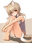  :o animal_ears bangs bare_arms bare_legs bare_shoulders barefoot black_neckwear black_panties black_shirt blush breasts brown_background brown_eyes brown_hair cat_ears cat_girl cat_tail collared_shirt copyright_request eyebrows_visible_through_hair hair_between_eyes highres long_hair looking_at_viewer medium_breasts nose_blush panties parted_lips pleated_skirt school_uniform shirt simple_background skirt solo tail two-tone_background underwear white_background white_skirt yuu_(yumezakura) 