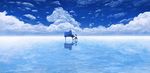  absurdres akky_(akimi1127) black_hair black_skirt cloud cloudy_sky day highres instrument lake long_hair music original outdoors piano playing_instrument playing_piano revision salar_de_uyuni scenery sitting skirt sky very_wide_shot 