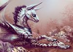  2016 alaiaorax blue_eyes day digital_media_(artwork) dragon feral lying membranous_wings outside paws solo teeth wings 