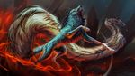  2016 alaiaorax ambiguous_gender blue_fur detailed_background digital_media_(artwork) dragon eastern_dragon feral fur paws teeth white_fur yellow_eyes 