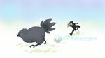  animated animated_gif beak black_hair black_jacket boots chasing chocobo feathers final_fantasy final_fantasy_xv gloves jacket mintfoxmimi noctis_lucis_caelum running simple_background single_glove spiked_hair talons 