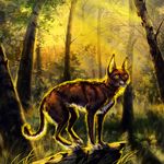  2016 alaiaorax ambiguous_gender brown_fur cat day detailed_background digital_media_(artwork) feline feral forest fur grass mammal sky solo tree whiskers yellow_eyes 