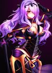  armor armored_boots black_armor black_panties boots breasts camilla_(fire_emblem_if) capelet cleavage fire_emblem fire_emblem_if hair_over_one_eye highres kuro_kitsune large_breasts long_hair panties purple_eyes purple_hair solo thigh_boots thighhighs underwear very_long_hair wavy_hair 