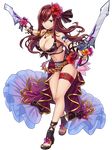  bikini black_bikini black_hairband black_ribbon breasts brown_eyes brown_hair brown_nails choker cleavage dual_persona earrings erza_scarlet fairy_tail floating_hair flower full_body genezizpaz hair_between_eyes hair_flower hair_ornament hair_ribbon hairband hibiscus holding holding_sword holding_weapon jewelry large_breasts long_hair looking_at_viewer nail_polish navel outstretched_arms purple_flower red_flower ribbon shiny shiny_skin smile solo standing swimsuit sword tattoo thigh_strap toenail_polish transparent_background very_long_hair weapon 