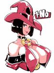  bare_shoulders black_eyes black_hair breasts character_name cleavage collar guilty_gear hat i-no large_breasts lips lipstick looking_at_viewer makeup mole o-ring red_hat short_hair solo upper_body witch_hat zako_(arvinry) 