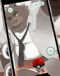  2016 anthro bear brown_fur clothed clothing fur hinami hinami0506 male mammal necktie nintendo one_eye_closed overweight overweight_male phone pok&eacute;mon pok&eacute;mon_go shirt solo underwear video_games wink 