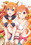  animal_ears bra breasts cameltoe erect_nipples garter kousaka_honoka love_live! love_live!_sunshine!! nekomimi pantsu shiokazunoko tail takami_chika 