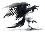  2017 alaiaorax ambiguous_gender anthro avian beak bird black_beak corvid crow digital_media_(artwork) feathered_wings feathers red_eyes simple_background solo white_background wings 