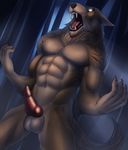  2017 anthro blue_eyes canine digital_media_(artwork) forrest_(disambiguation) male mammal marsel-defender moon rakan scar solo transformation were werewolf 