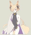  animal_ears backless_outfit bottomless erune fingerless_gloves fox_ears fox_tail gloves granblue_fantasy hair_ornament hair_over_one_eye kou_(granblue_fantasy) long_hair male_focus mzh off_shoulder tail yellow_eyes 