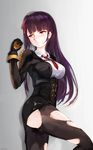  artist_name belt between_legs black_gloves black_legwear blazer blush bow braid breasts buttons closed_mouth collar collared_shirt commentary_request double-breasted dyolf girls_frontline gloves hair_bow hair_ribbon hand_between_legs hand_up high-waist_skirt highres implied_masturbation jacket large_breasts leaning leg_up long_hair long_sleeves military military_uniform necktie orange_gloves pantyhose purple_hair red_eyes red_neckwear red_ribbon ribbon shirt single_sidelock skirt solo tears thighs torn_clothes torn_legwear underbust uniform very_long_hair wa2000_(girls_frontline) white_shirt 