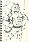  2017 abs anthro belt bernard_(ok_k.o.!_lbh) canine cartoon_network clothed clothing fur male mammal muscular ok_k.o.!_let&#039;s_be_heroes open_shirt pants pecs purple_fur shirt sketch teeth tuft waddledox were werewolf 