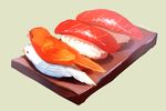  commentary_request food grey_background manino_(mofuritaionaka) nigirizushi no_humans odd_one_out original signature simple_background sushi 