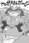  &lt;3 anthro ashigara bandage bear belly big_belly body_hair bulge chest_hair clothing disembodied_hand eyebrows fundoshi greyscale grope jacket japanese_clothing male mammal mohawk monochrome overweight overweight_male pecs tenting thick_eyebrows tokyo_afterschool_summoners underwear 