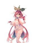  animal_ears bare_shoulders breasts brown_eyes bunny_ears bunnysuit card cleavage granblue_fantasy hair_between_eyes hair_ornament highres large_breasts leaf long_hair looking_at_viewer low_twintails mizuno_(suisuiw) navel pink_hair plant_girl pointy_ears smile solo thighhighs twintails very_long_hair yggdrasil_(granblue_fantasy) 