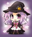  blush chibi dress hat misono_karin purple_hair red_eyes short_hair shy witch 