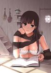  book bow bra breasts clenched_hand domestic_na_kanojo door front-tie_bra hand_on_own_cheek lace lace-trimmed_bra lace_bra lamp large_breasts light_blush light_smile lingerie long_hair looking_at_viewer official_art open_book page_tear revealing_cutout ribbed_sweater ribbon sasuga_kei shade solo stairs sweater tachibana_hina turtleneck turtleneck_sweater underwear white_bow white_bra white_ribbon 