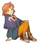  brown_eyes brown_hair earrings full_body honoboooono jewelry kaze_no_tani_no_nausicaa nausicaa poncho short_hair smile solo studio_ghibli 