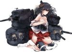  bare_shoulders black_hair blush breasts broken broken_weapon burnt_clothes cannon closed_mouth covering covering_breasts damaged detached_sleeves floral_print full_body hair_ornament headband_removed kantai_collection kanzashi kneeling looking_at_viewer medium_breasts messy_hair miniskirt no_shoes off_shoulder red_eyes remodel_(kantai_collection) ribbon_removed rigging rikka_(rikka331) short_hair sideboob skirt solo tabi thigh_strap thighs torn_clothes transparent_background turret weapon wide_sleeves yamashiro_(kantai_collection) 