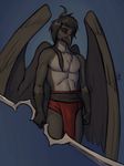  anthro avian beak bird chest_tuft clothing feathered_wings feathers hair ldr loincloth male sketch solo standing tuft wings 