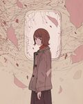  456 autumn brown_hair coat flat_color leaf looking_at_viewer looking_to_the_side original short_hair skirt solo turtleneck winter_clothes winter_coat 