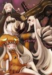  :d airfield_hime alternate_costume breasts cape claws commentary_request detached_sleeves fang halloween headgear horn horns jack-o'-lantern kantai_collection large_breasts long_hair looking_at_viewer machinery mittens multiple_girls northern_ocean_hime open_mouth orange_eyes red_eyes seaport_hime sela_chimorpha shinkaisei-kan sitting smile tentacles white_hair white_skin wo-class_aircraft_carrier 