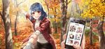  :d autumn autumn_leaves blue_hair blush cellphone cellphone_picture commentary_request cowboy_shot domestic_na_kanojo flannel iphone looking_at_viewer nature official_art open_clothes open_mouth open_shirt out_of_frame outdoors pantyhose phone plaid plaid_shirt pointing pov pov_hands red_eyes ribbed_sweater sasuga_kei shirt smartphone smile solo_focus stream sweater tachibana_rui tree turtleneck turtleneck_sweater 