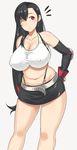  belly belt black_hair blush breasts cleavage covered_nipples darabuchi fat_folds final_fantasy final_fantasy_vii gloves hand_on_hip highres large_breasts long_hair mature miniskirt navel one_eye_closed plump red_eyes skirt solo suspender_skirt suspenders thighs tifa_lockhart 