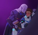  2boys blue_eyes blush brown_hair erection grin interspecies lance_(voltron) male_focus penis purple_skin sex sweat tanned torn_clothes voltron voltron:_legendary_defender white_hair wince yaoi 