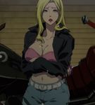  1girl blonde_hair blue_eyes character_request cleavage screencap source_request stitched 