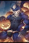  2017 abs anthro biceps canine clothed clothing digital_drawing_(artwork) digital_media_(artwork) food fruit fur halloween holidays jack-o&#039;-lantern kemono looking_at_viewer male mammal muscular muscular_male pecs pumpkin tengo topless tuft underwear 